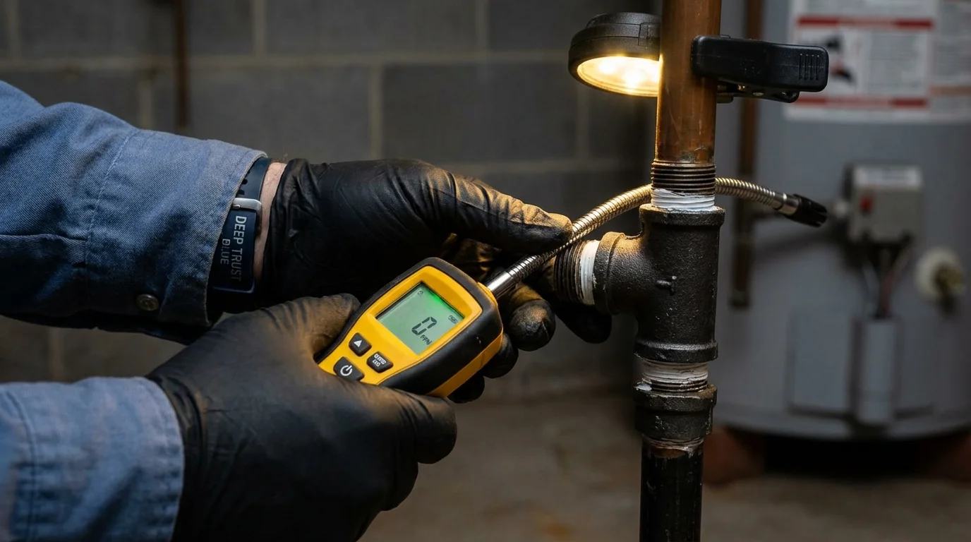 Gas leak detection with electronic sniffer by Johns Plumbing LLC in Patten