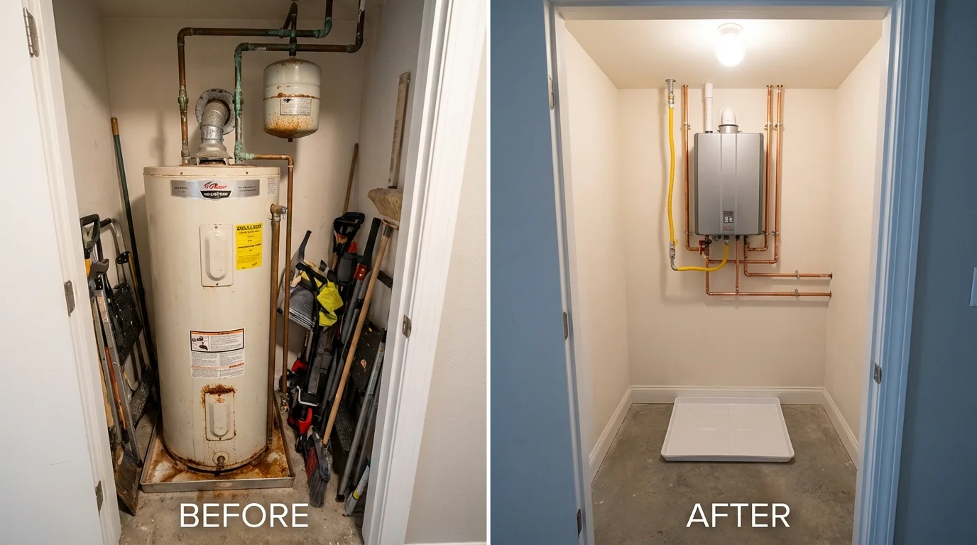 Tank water heater versus wall-mounted tankless unit comparison for Patten, ME homeowners